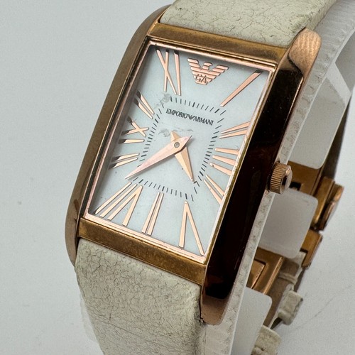 Emporio Armani Quartz Watch Unisex 30m Rose Gold Steel Rectangle New Battery