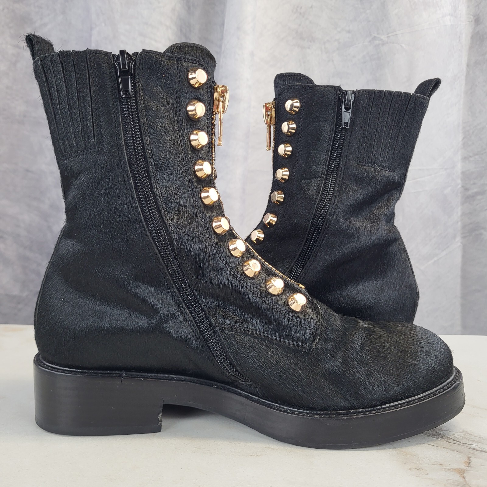 Jeffrey Campbell Tonette Genuine Calf Hair Studded Front Zip Boots Women's 8.5