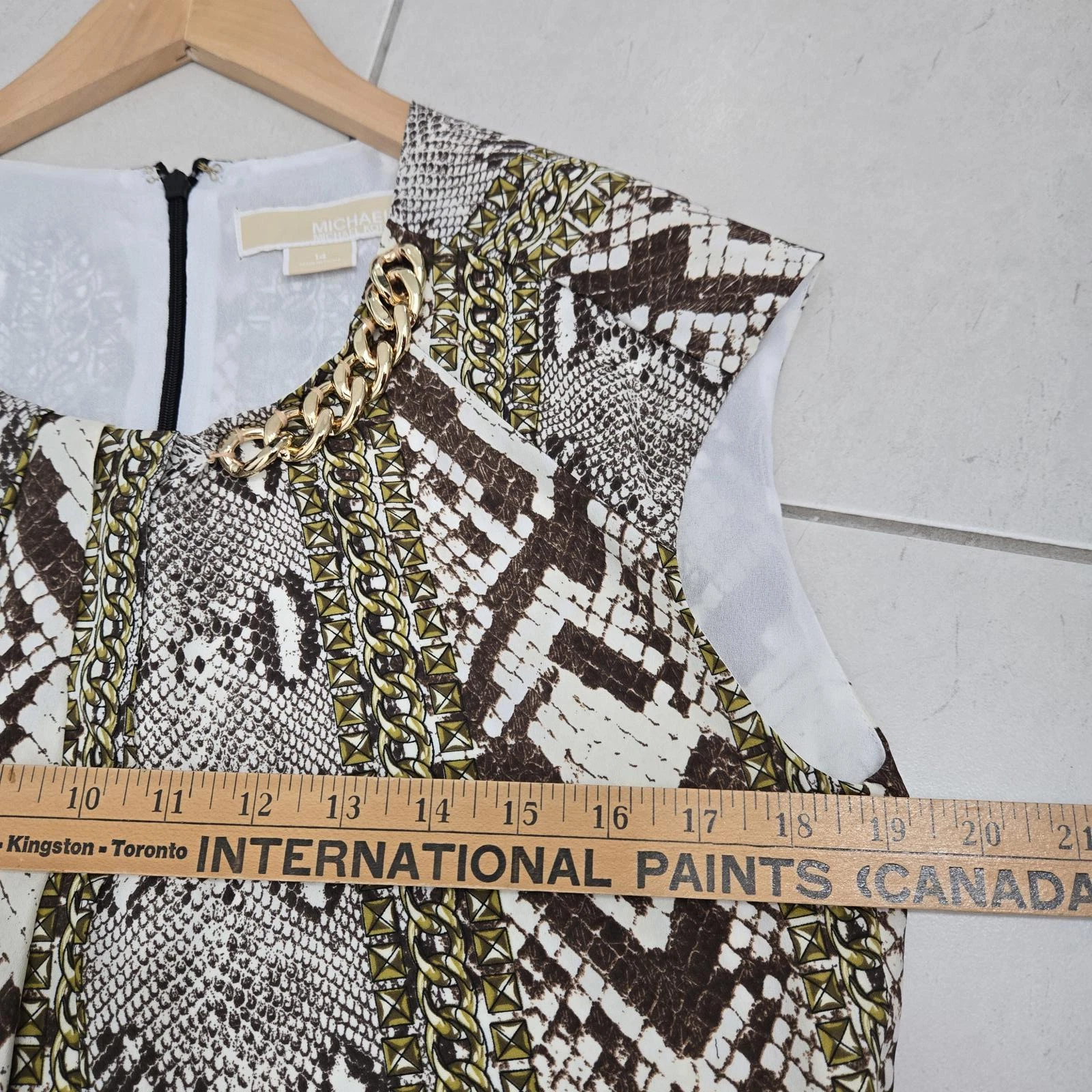 Abito Michael Kors donna 14 stampa serpente cambio lunghezza ginocchio senza maniche catena