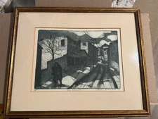 FRAMED SIGNED 1972 JACK BILANDER (1919-2008) ARTIST PROOF ETCHING "THE STREET"