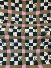 Vintage Quilt Handmade Nine Patch Florals And Solids 82 X 92