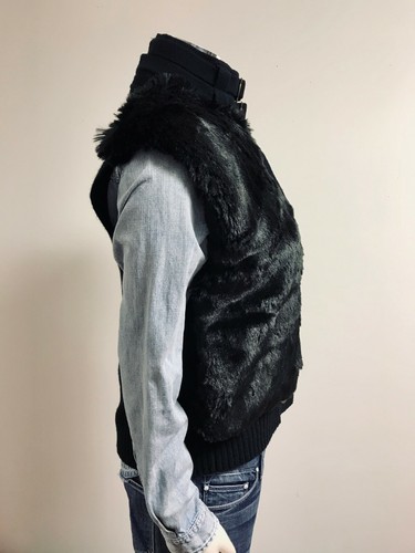 Twelfth Street Cynthia Vincent Black Faux-Fur and Cashmere Blend Sweater Vest M - Picture 5 of 10