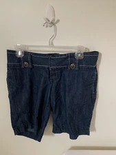 Rewash Bermuda Shorts Size 7 Denim Dark Wash 9.5" Inseam Slash Pockets Low Rise