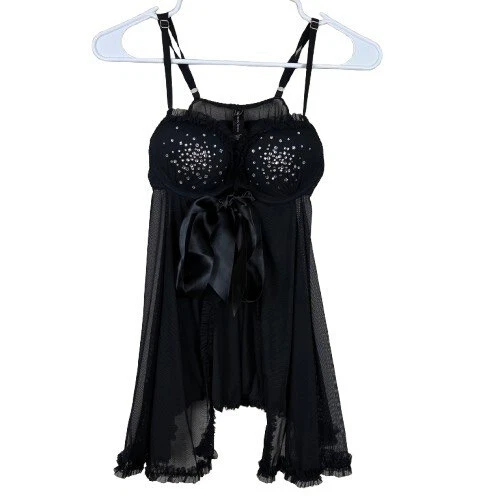 UNDERCOVER Abito Lingerie Victoria's Secret Sexy Little Thing Cristallo Trasparente Chiffon Tg 34B