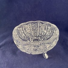 Vintage Clear Cut Glass Compote Star Footed Contemporary Candy Dish Nut Bowl