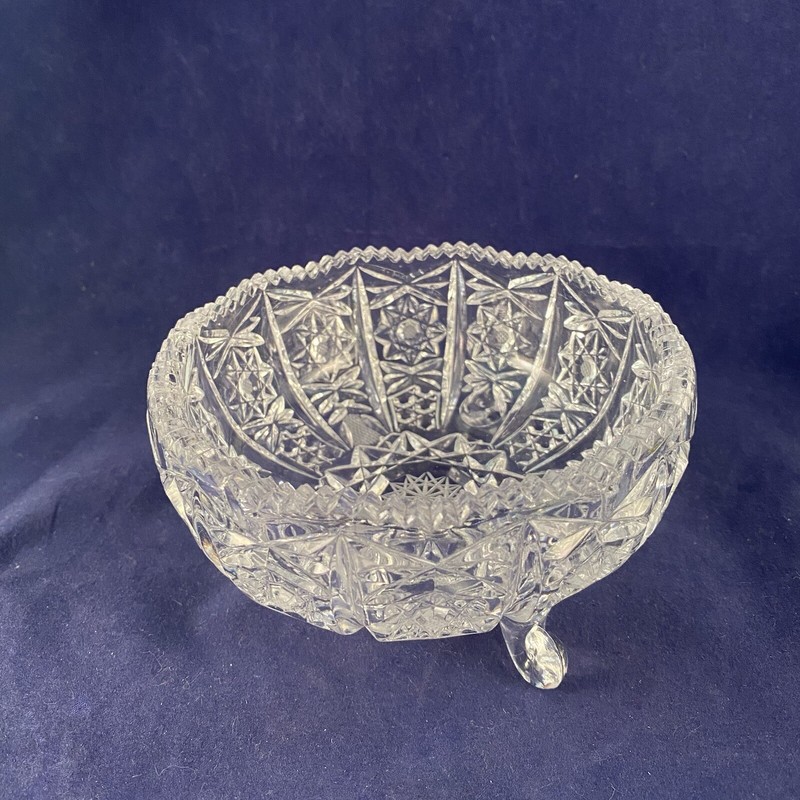 Vintage Clear Cut Glass Compote Star Footed Contemporary Candy Dish Nut Bowl