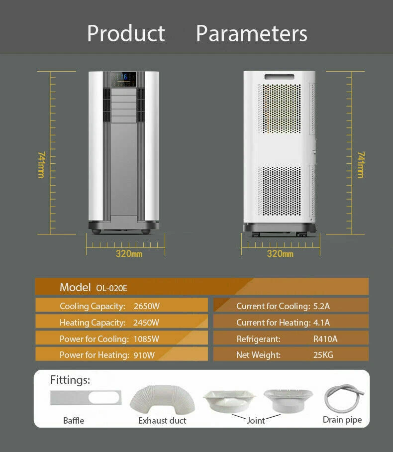 mobile Klimagerät Klimaanlage 9000 BTU 3 in 1Kühlen &Heizen 2,5 KW - Bild 3 von 4