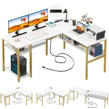 Reversible L Shaped Desk with Magic Power Outlets and USB Charging Ports, Stu...