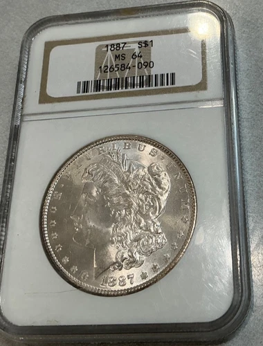 1887 US MORGAN SILVER DOLLAR $1 COIN NGC MINT STATE 64