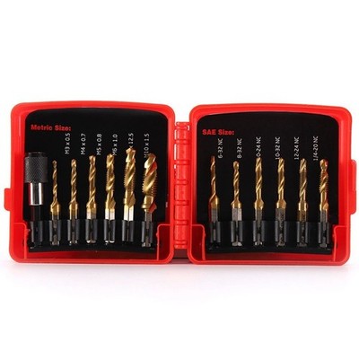 Titanium Combination Drill Tap Bit Set 13PCS SAE and Metric Tap Bits Kit