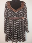 V&M XL NWT Brown Geometric Long Sheer Sleeve Empire Waist Mini Dress