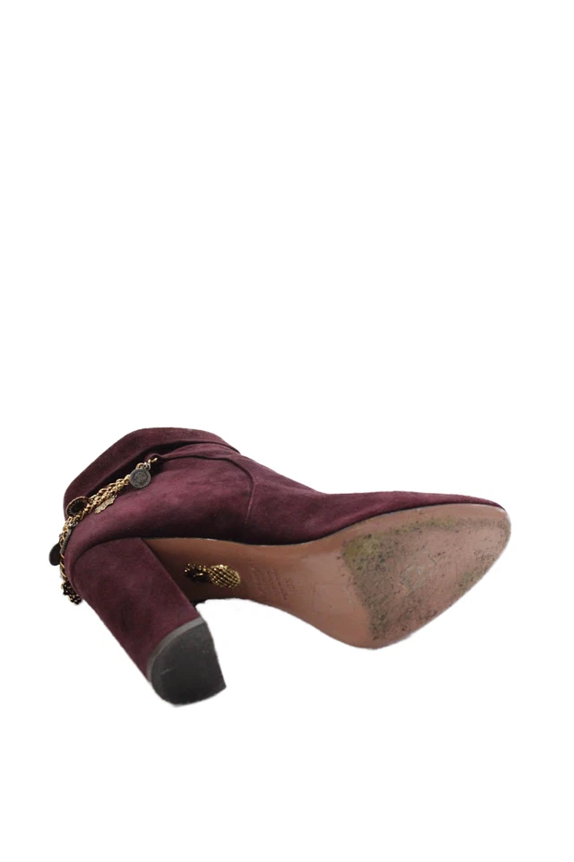 Botines Aquazzura Mujer Gamuza Eslabón de Cadena Moneda Púrpura Talla 39.5 9.5 Foto 4 de 4