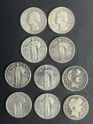10 Silver Quarter Lot - Pre 64 Washington Barber Standing Liberty 1932-D 1955P