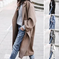 Casual Long Jacket With Pockets Solid Color Single Breasted Lapel Woolen Coat Fo
