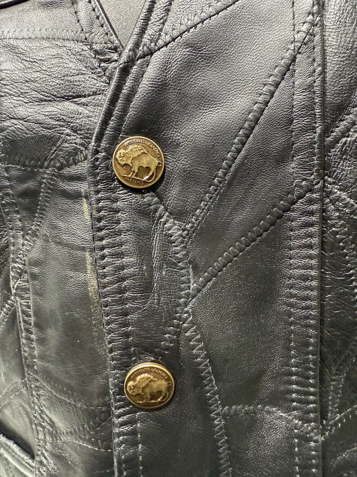 Chaleco de Cuero Negro Vintage Buffalo Níquel Botones Premium Motociclista Chaleco de Equitación M Foto 3 de 4