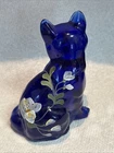 Fenton Cobalt Blue Cat Hand Painted Artist Signed Figurine