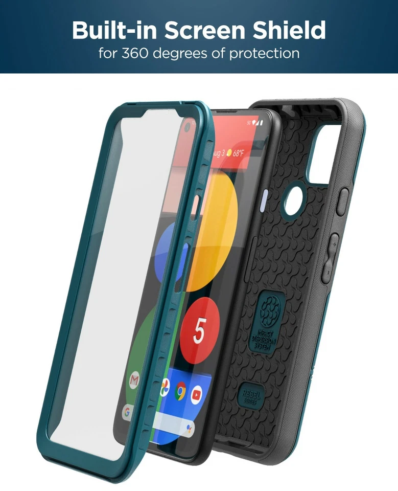 Google Pixel 5 Case with Screen Protector Rugged Built In Screen Case Blue - Image 2 of 4