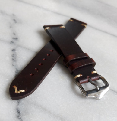 Mahogany Brown Oiled Top Grain Leather Watch Strap, Vintage