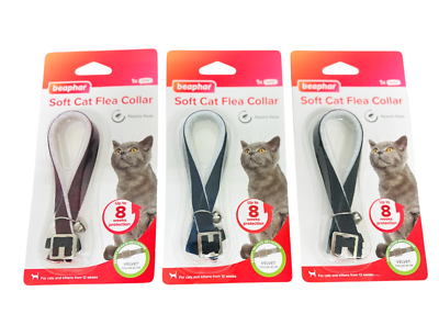 BEAPHAR VELVET SOFT CAT FLEA COLLAR WEEK PROTECT W/ BELL REPELS
