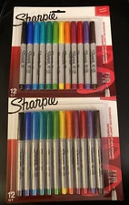 Lot of 2-Sharpie Permanent Markers Ultra Fine Point Assorted Colors 12 Count ea