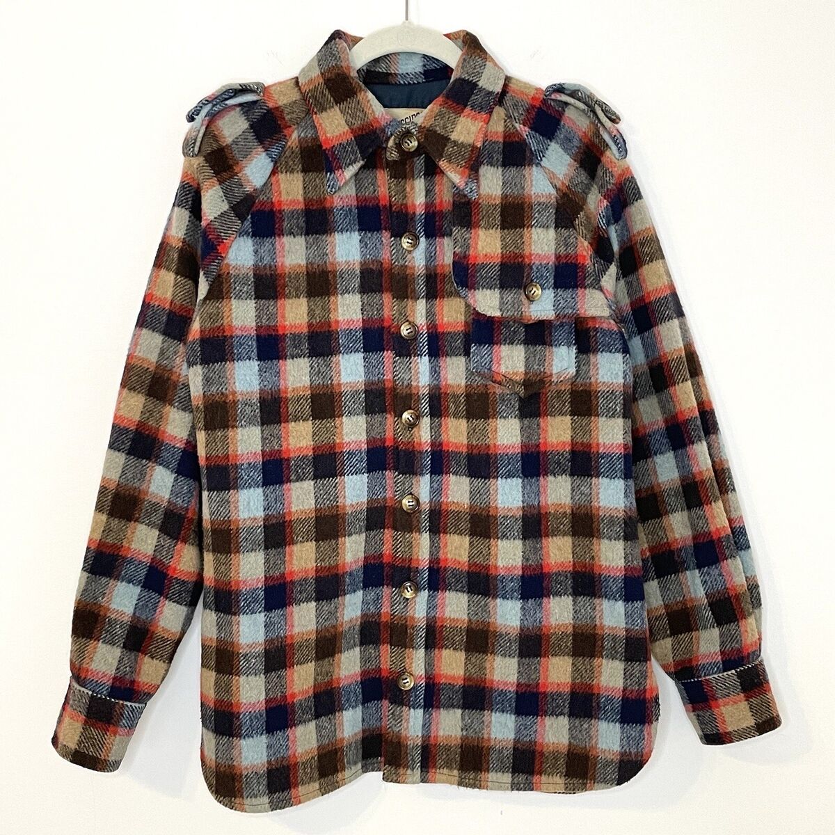 J. Riggings Wool Jacket Plaid Vintage Coat Shoulder Straps J. Riggings Wool Jacket Plaid Vintage Coat Shoulder Straps