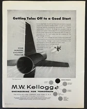 1957 M.W. Kellogg Engineering for Tomorrow Talos Rocket B&W Vintage Print Ad