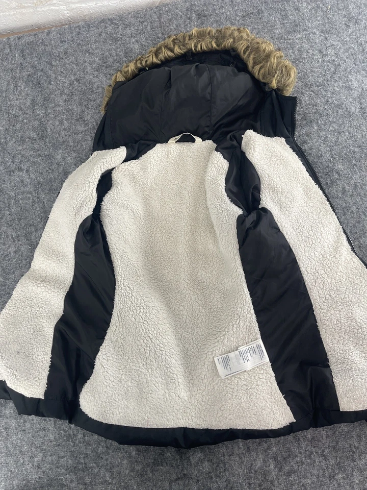 Abercrombie куртка девочек 14 черный с капюшоном пальто пуховик искусственного меха карманы N65 - Изображение 2 из 4