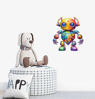 Niedliche Cartoon Roboter Spielzeug Wandkunst Schlafzimmer bunte Auto Vinyl Aufkleber Abziehbilder a8021