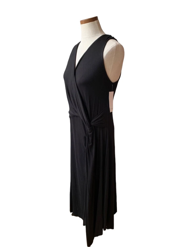 Karen Kane Black Asymmetrical Wrap Knotted Waist V Neck Sleeveless Dress XL NEW - Image 2 of 4
