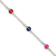.925 Sterling Silver Enameled Ladybug Kids Bracelet 6" Children's Jewelry