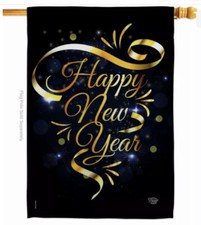 Gold Happy New Year Garden Flag Winter Decorative Small Gift Yard House Banner