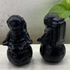 2"+  Natural Obsidian astronaut Hand Carved Quartz Crystal Reiki healing 1PC