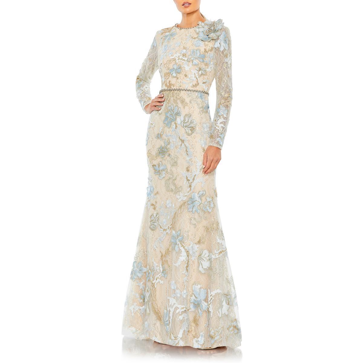 Женское вечернее платье Mac Duggal с синей вышивкой в стиле металлик, 6 BHFO 5855
