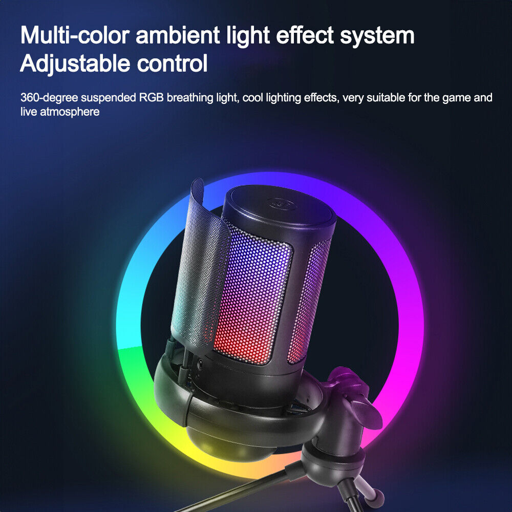 Desktop Microphone Condenser Mic with RGB Gaming Ambient Light for