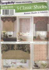 SIMPLICITY HOME DECORATING 5476 ROMAN SHADES & VALANCES SEWING PATTERN ©2000