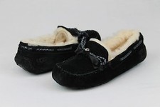 UGG AUSTRALIA DAKOTA BRAID SUEDE SHEARLING BLACK COLOR SLIPPERS SIZE 5 US