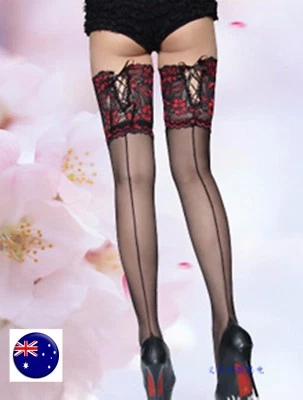 BEILEISI Women Red Thigh high Over Knee Fishnet Net Pantyhose Line Stockings Long Socks