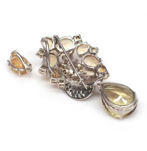 16 X 19Mm. Lemon-Quartz Citrino Zafiro Tsavorite Broche de Plata 925 de Ley - Imagen 4 de 5