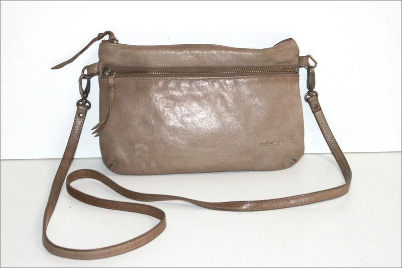 NAT NIN Petit Sac Pochette Cuir Souple Marron Taupe Bandouli re