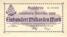 Hamburg Amerika Linie 100 Milliarden Mark 1923 fast Kfr.