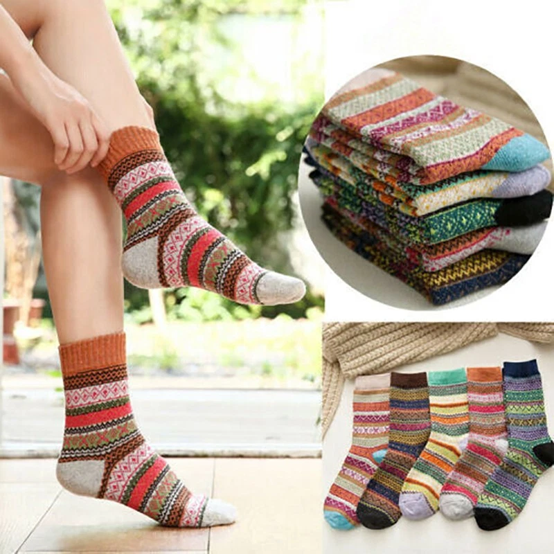 5 Pairs Thermal Wool Womens Socks Warm Winter Knitting Thick Ladies Christmas - Image 4 of 4