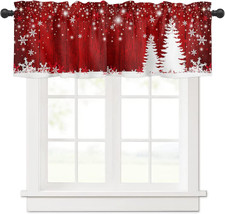 Christmas Curtain Valances for Kitchen Windows 54X18 Inch Winter Xmas Tree Snowf