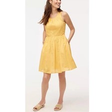 J.Crew Yellow Pineapple Embroidered Cotton Fit & Flare Dress CA216 Size 6