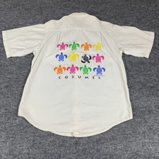 Bye Bye Shirt Mens Large White Button Up Short Sleeve Cozumel Turtles Resort 90s