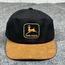 Vintage John Deere Snapback Hat Mens Black Brown Suede Brim USA Made K Products