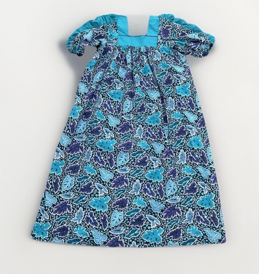 Hawaiian Original Muumuu Dress Purple And Blue Floral Shirt Sleeve Xl Free Size