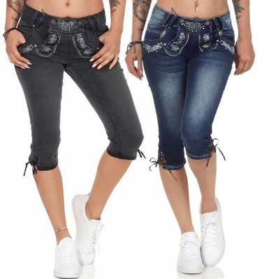 Damen Capri Jeans Shorts Trachtenjeans Oktoberfest Trachtenhose Hailys Sussi