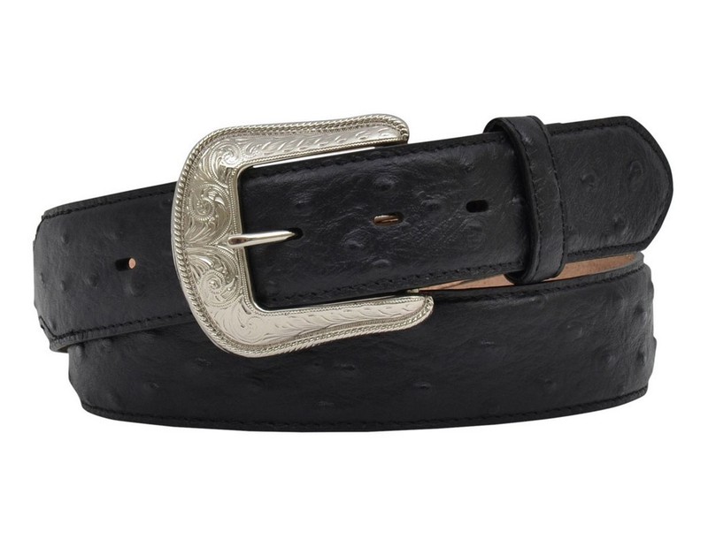 3D Western Belt Mens Leather Faux Ostrich Print Overlay 32 Black D1640 CLEARANCE