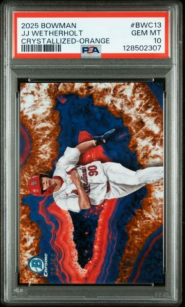 JJ Wetherholt 2025 Bowman Chrome #BWC-13 Crystalized Orange SP /25 PSA 10