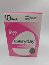 Leggs Everyday Knee Highs Suntan Sheer Toe One Size 10 Pair New
